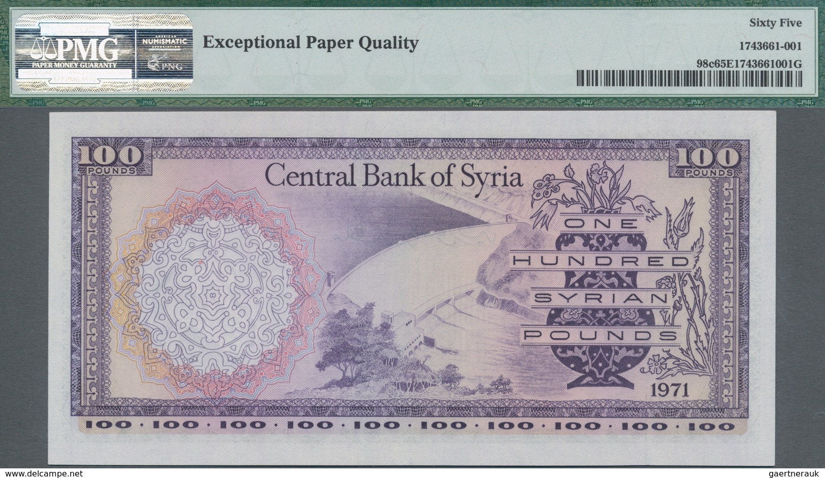 Syria / Syrien: Central Bank Of Syria 100 Pounds 1971, P.98c In Perfect Condition, PMG Graded 65 Gem - Syrien