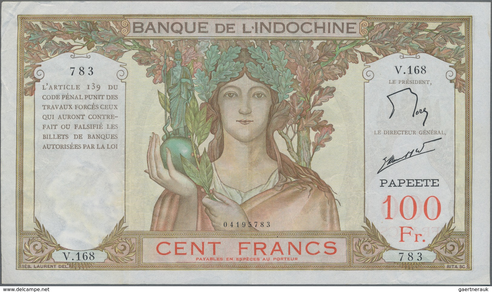 Tahiti: Banque De L'Indochine – Papeete Pair With 100 Francs ND(1939-65) With Signature Titles: "Pré - Sonstige – Ozeanien