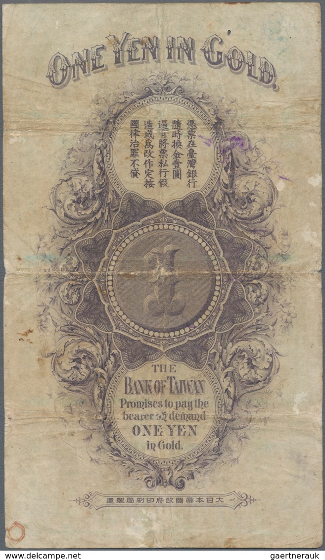 Taiwan: Bank Of Taiwan 1 Yen ND(1904), P.1911, Small Margin Splits And Tiny Hole At Upper Margin, Co - Taiwan