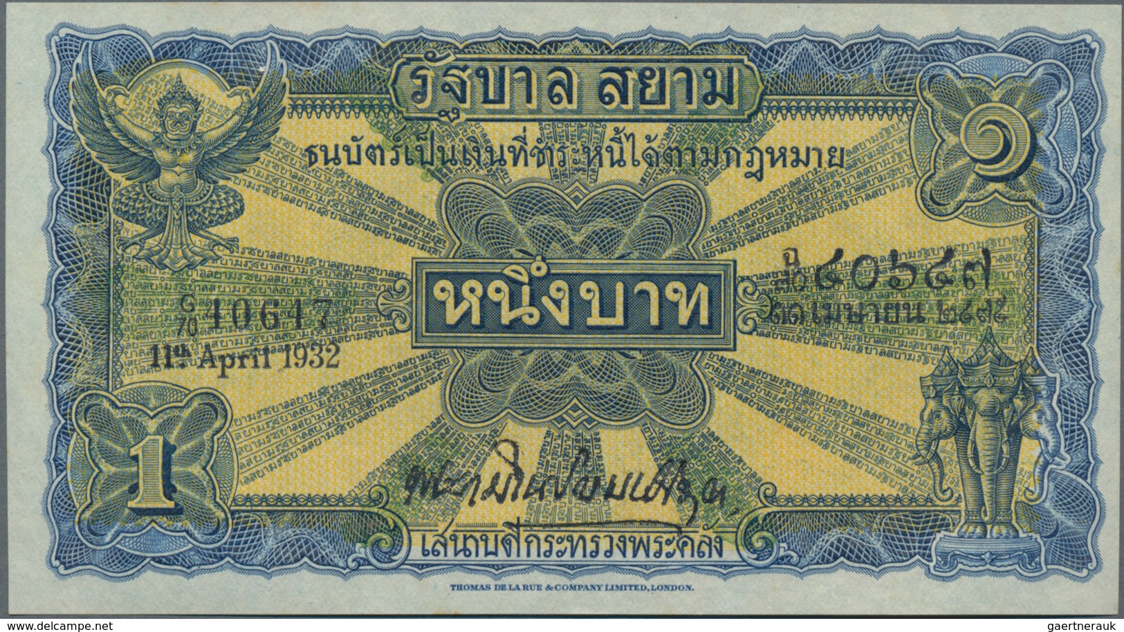 Thailand: Government Of Siam Pair With Two Consecutive Numbered 1 Baht 1932, P.16b With Serial Numbe - Thaïlande