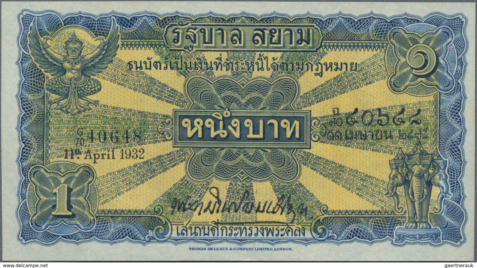 Thailand: Government Of Siam Pair With Two Consecutive Numbered 1 Baht 1932, P.16b With Serial Numbe - Thailand