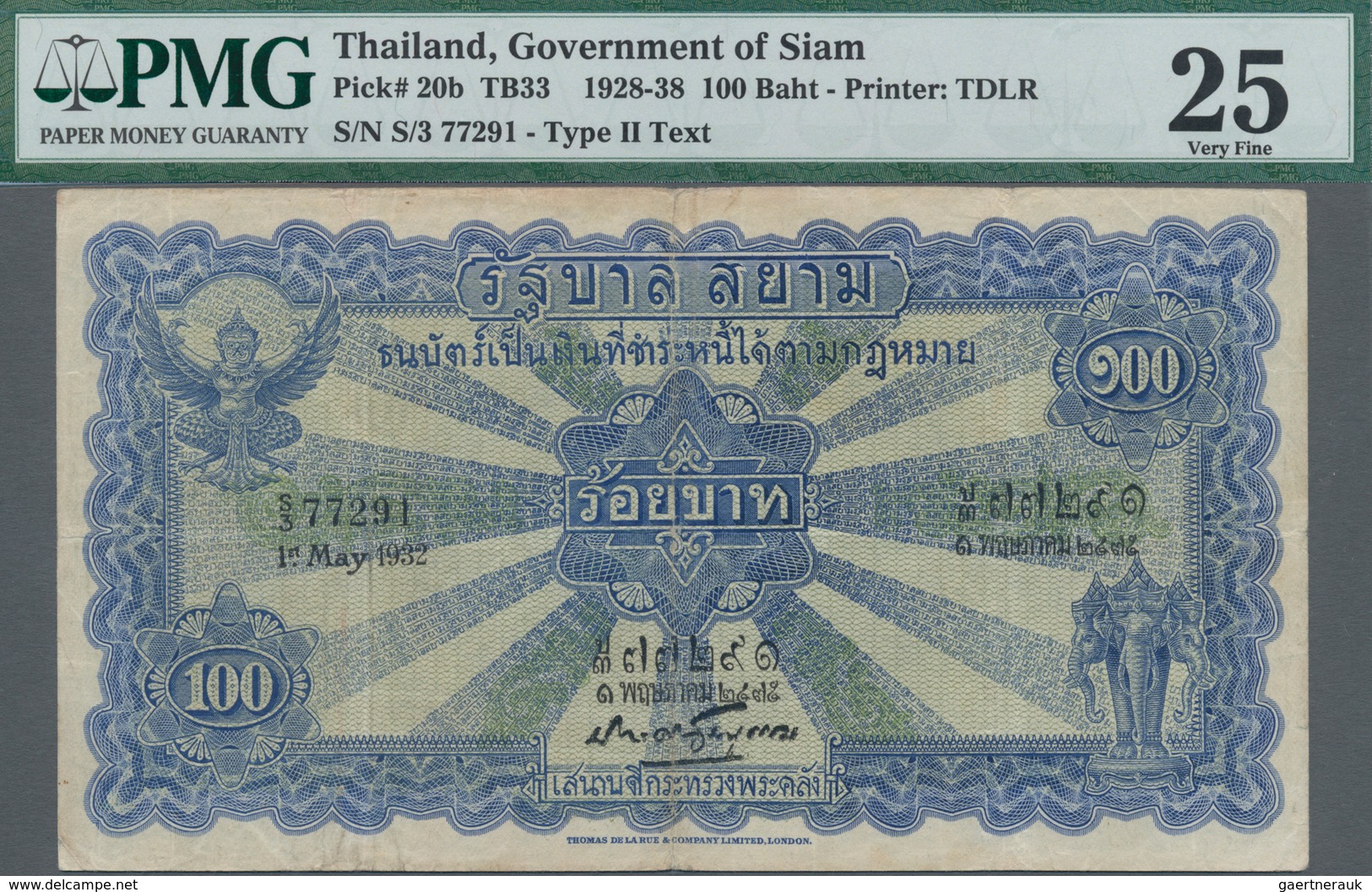 Thailand: Government Of Siam 100 Baht May 1st 1932, P.20b, Still Nice Condition With A Few Minor Mar - Thailand