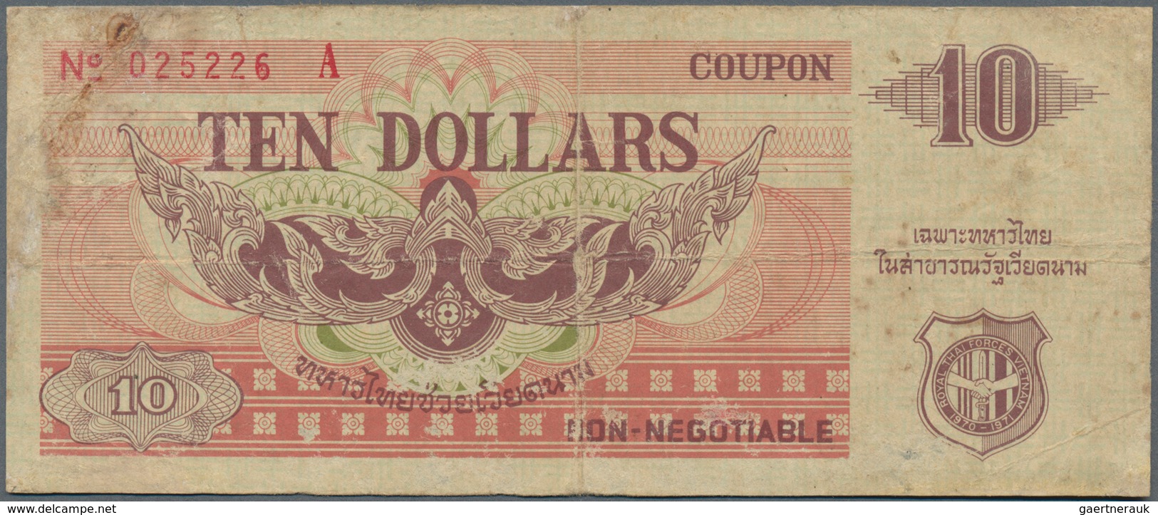 Thailand: 10 Dollars ND(1970) MPC, P.M23, Small Restored Parts At Lower Left, Thinning Paper At Lowe - Thaïlande