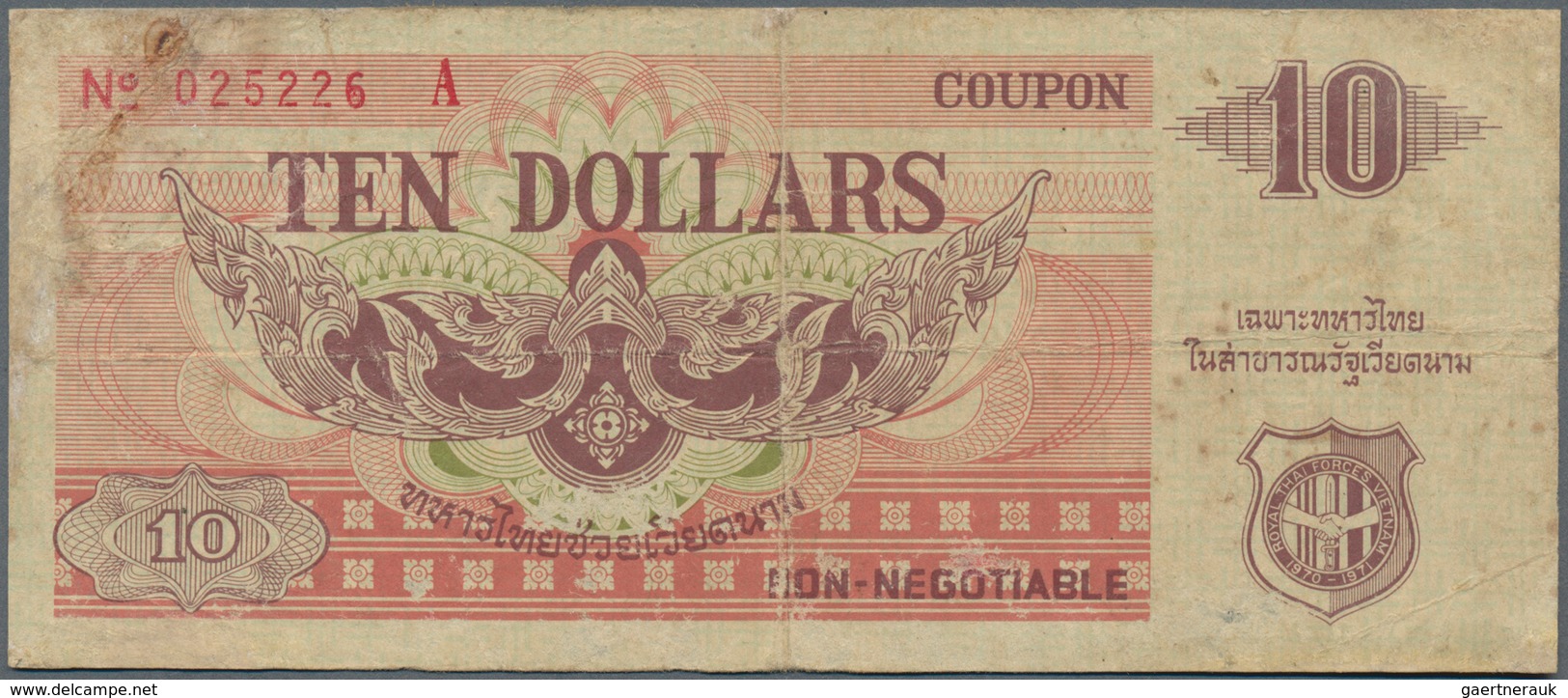 Thailand: 10 Dollars ND(1970) MPC, P.M23, Small Restored Parts At Lower Left, Thinning Paper At Lowe - Thailand