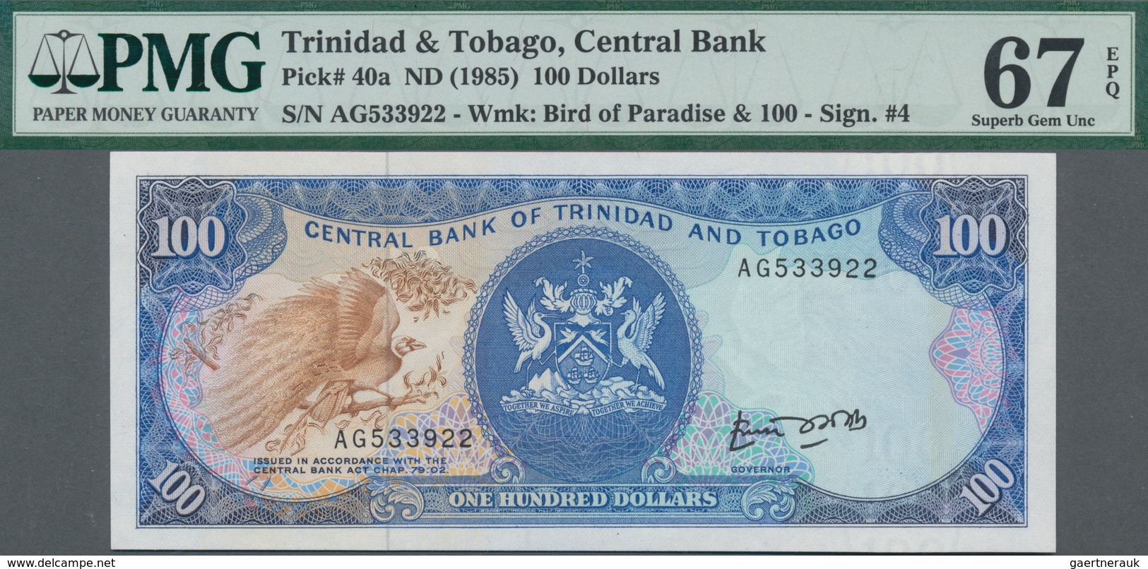 Trinidad & Tobago: Central Bank Of Trinidad & Tobago 100 Dollars ND(1985), P.40a, Excellent Conditio - Trinidad En Tobago