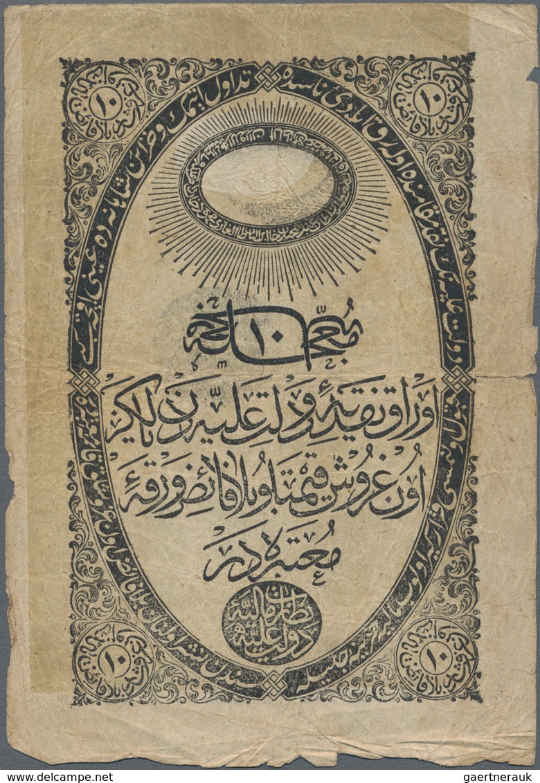 Turkey / Türkei: Ottoman Empire 10 Kurus ND(1853-54) With Seal Of Ahmed Muhtar On Back, P.23, Still - Turkey