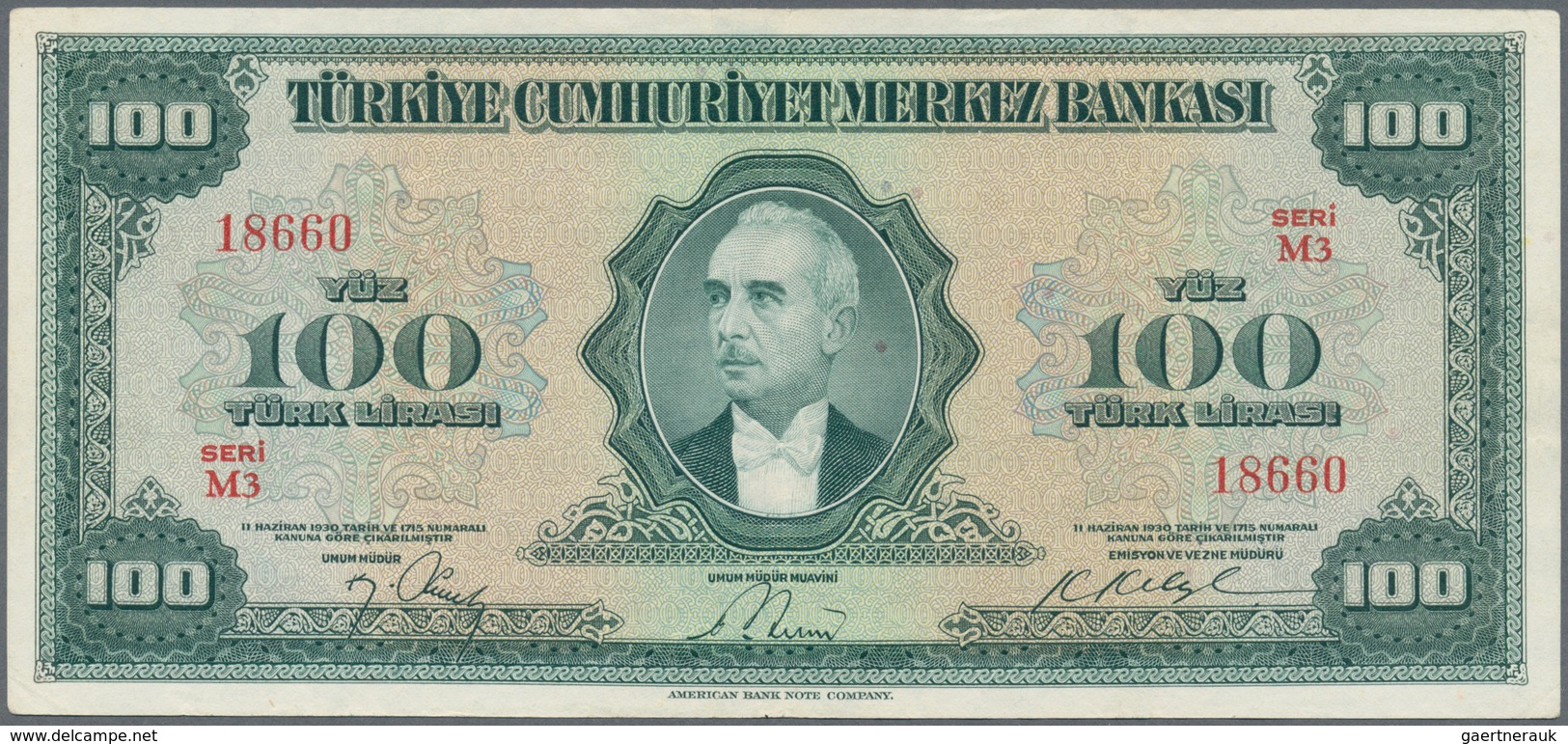 Turkey / Türkei: 100 Lirasi L. 1930 (1947-1948) "İnönü" - 4th Issue, P.149, Highly Rare Note In Grea - Türkei