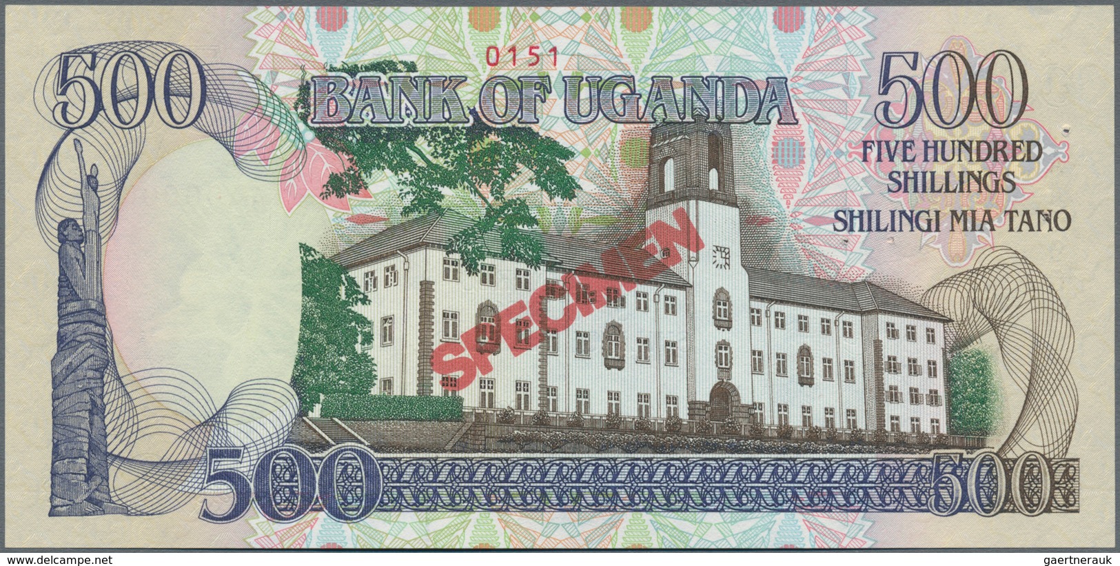 Uganda: Bank of Uganda set with 8 banknotes 5, 10, 20, 50, 100, 200, 500 and 1000 Shillings 1987/199