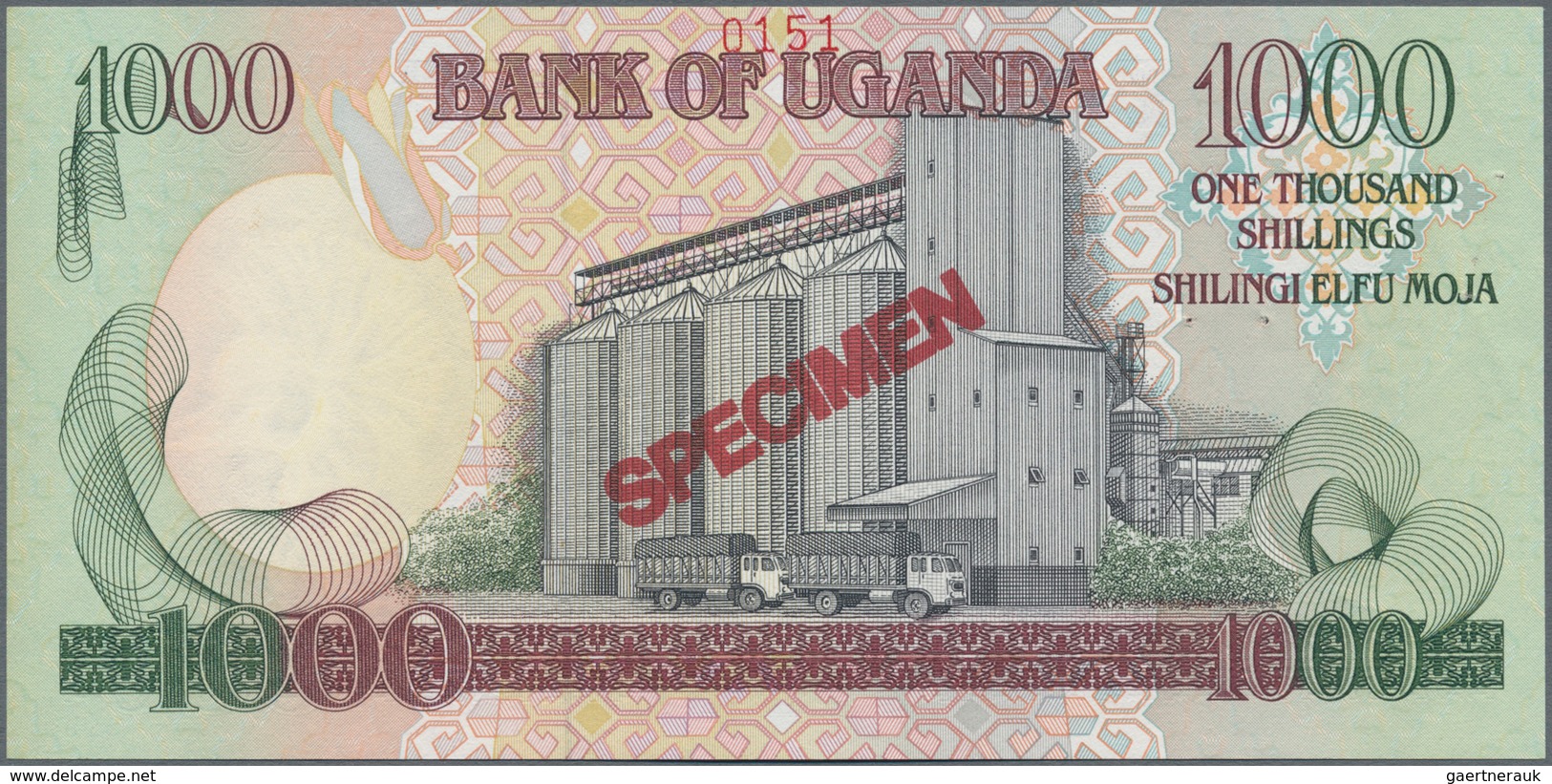 Uganda: Bank of Uganda set with 8 banknotes 5, 10, 20, 50, 100, 200, 500 and 1000 Shillings 1987/199