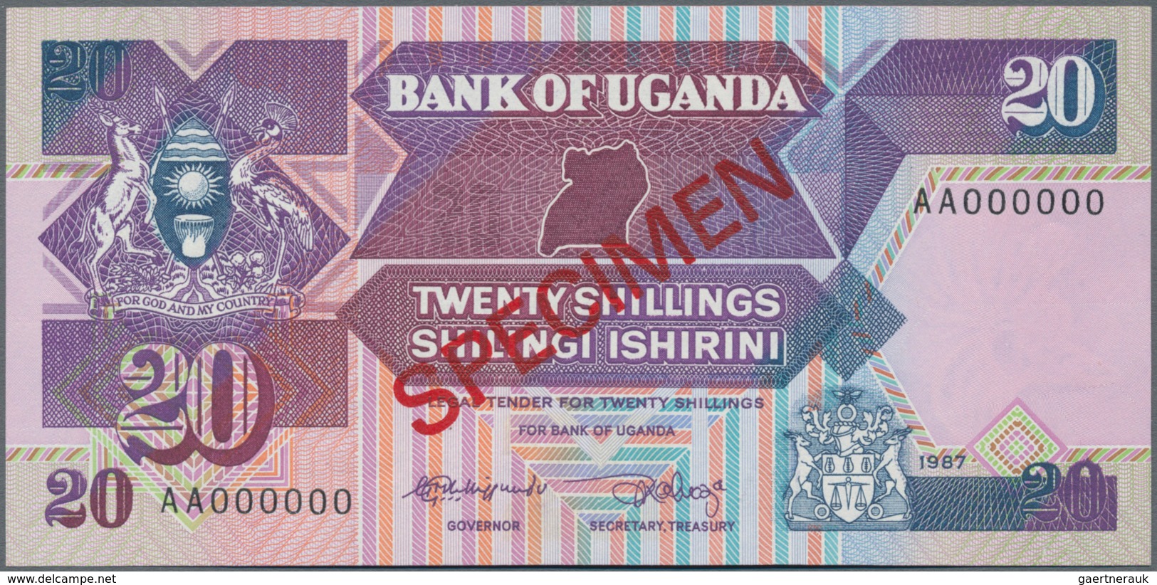 Uganda: Bank of Uganda set with 8 banknotes 5, 10, 20, 50, 100, 200, 500 and 1000 Shillings 1987/199