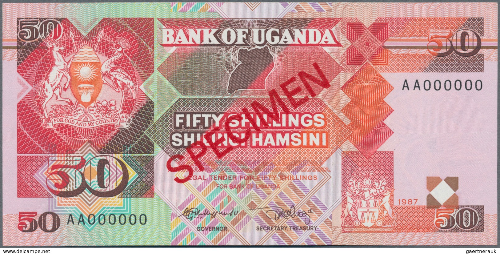 Uganda: Bank of Uganda set with 8 banknotes 5, 10, 20, 50, 100, 200, 500 and 1000 Shillings 1987/199