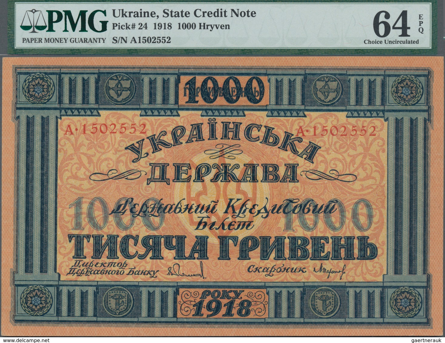 Ukraina / Ukraine: Set With 3 Banknotes Comprising 100 And 1000 Hryven 1918 P.22a, 24, Both PMG Grad - Ukraine