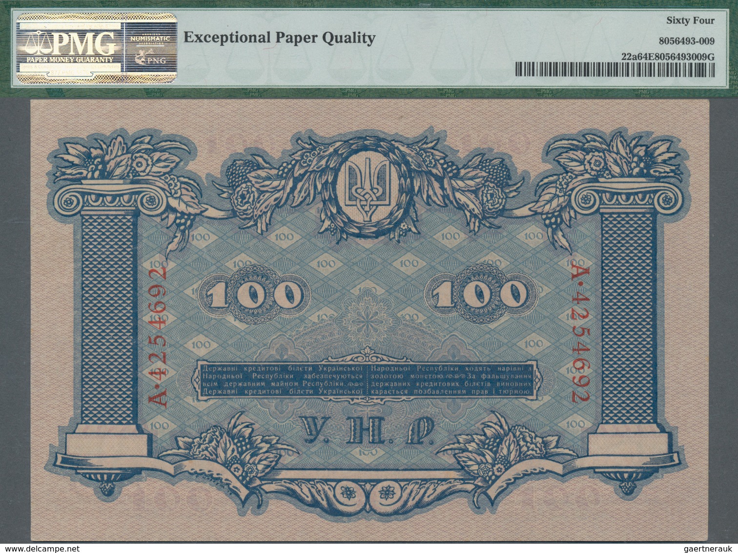 Ukraina / Ukraine: Set With 3 Banknotes Comprising 100 And 1000 Hryven 1918 P.22a, 24, Both PMG Grad - Ukraine