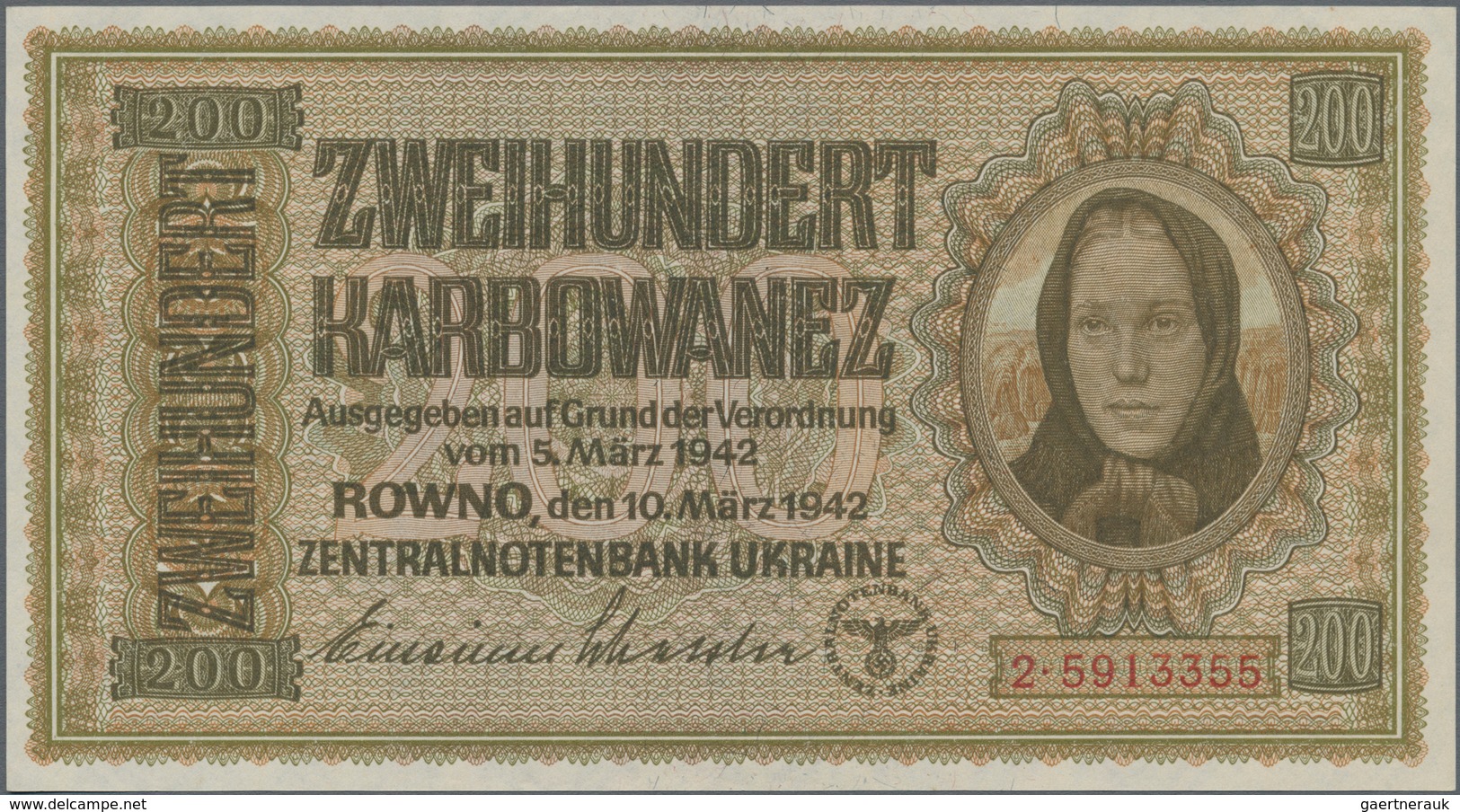 Ukraina / Ukraine: German Occupation WW II, Zentralnotenbank Ukraine 1942 Set With 3 Banknotes 10, 1 - Ucraina