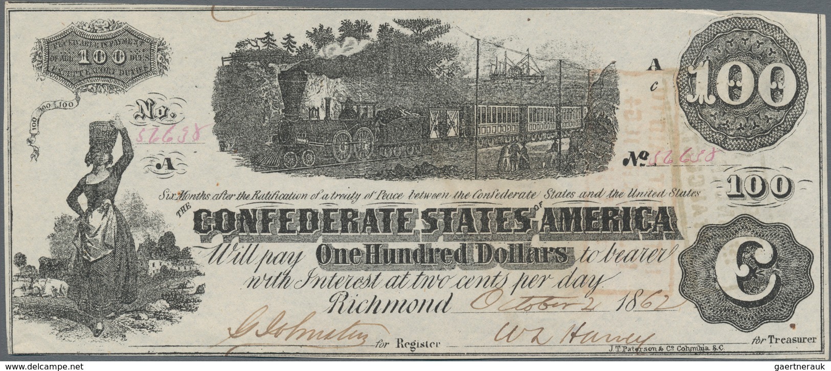 United States Of America - Confederate States: The Confederate States Of America 100 Dollars 1862, P - Confederate (1861-1864)