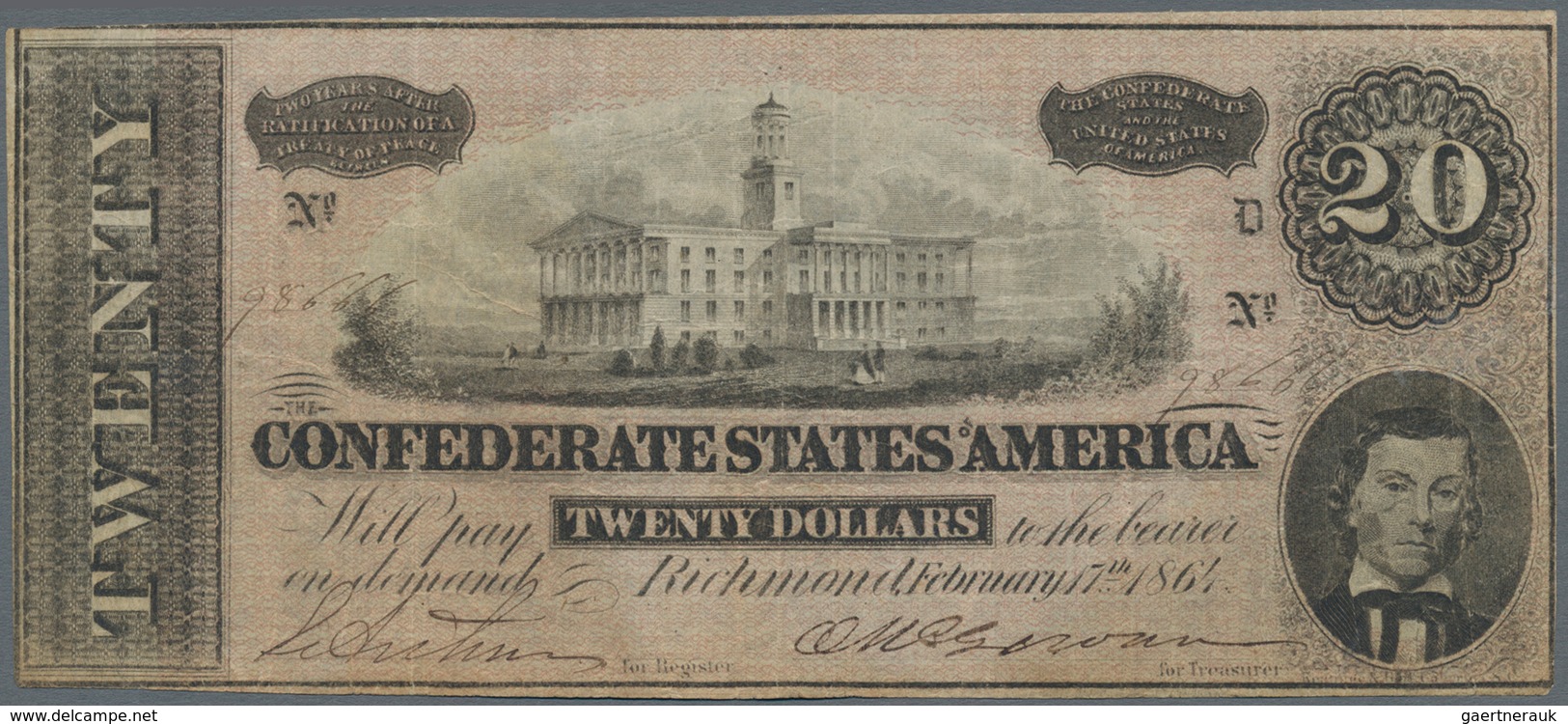 United States Of America - Confederate States: Interesting Lot With 9 Confederate Banknotes And Loan - Devise De La Confédération (1861-1864)