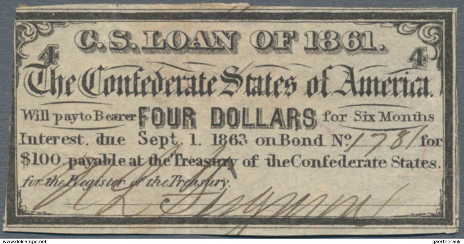 United States of America - Confederate States: Interesting lot with 9 Confederate Banknotes and Loan
