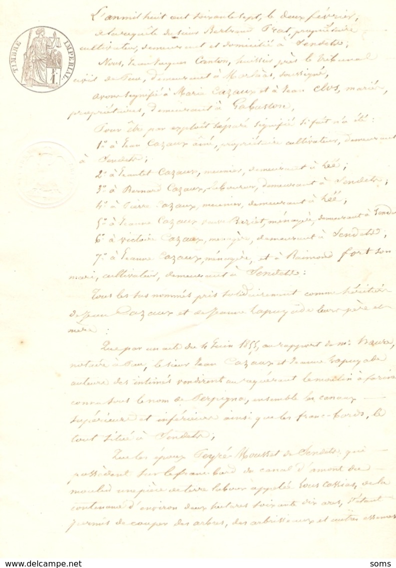 Vieux Papier Du Béarn, Sendets, 1867, Bertrand Prat Assigne En Garantie Marie Cazaux Et Jean Clos, De Gabaston - Documents Historiques