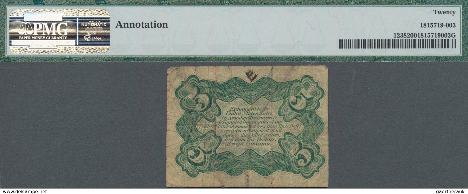 United States Of America: United States Treasury, Fractional Note 5 Cents 1863, Third Issue, P.107 ( - Sonstige & Ohne Zuordnung