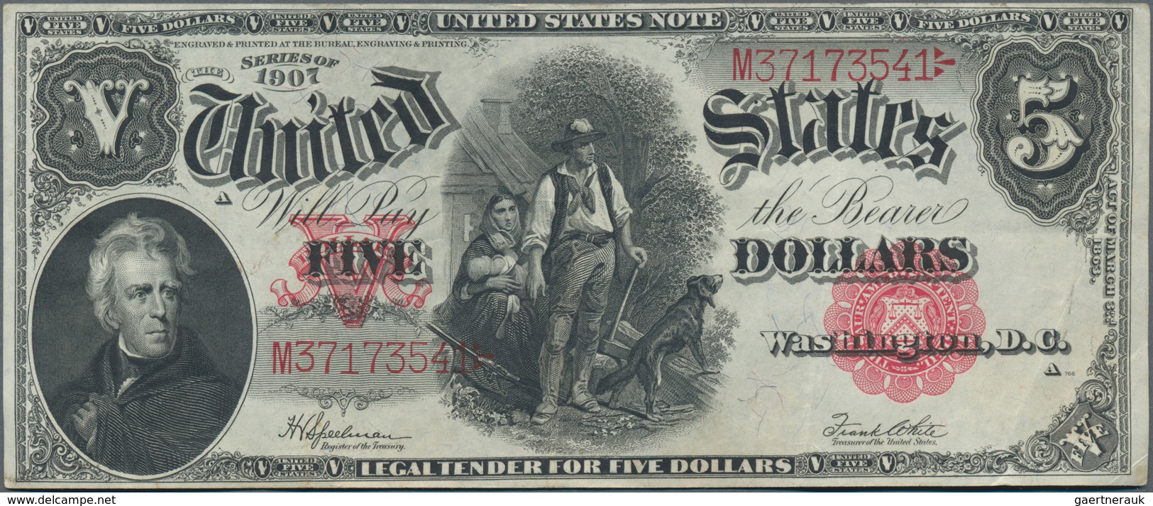 United States Of America: United States Treasury 5 Dollars Series 1907 With Signatures: Speelman & W - Sonstige & Ohne Zuordnung
