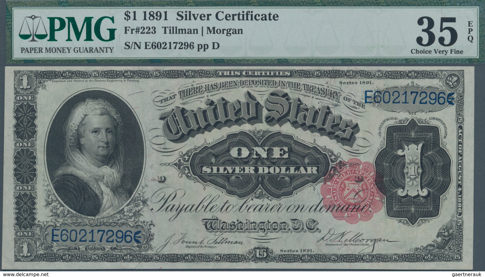 United States Of America: Silver Certificate 1 Dollar 1891 With Signatures: Tillman & Morgan, P.326 - Other & Unclassified