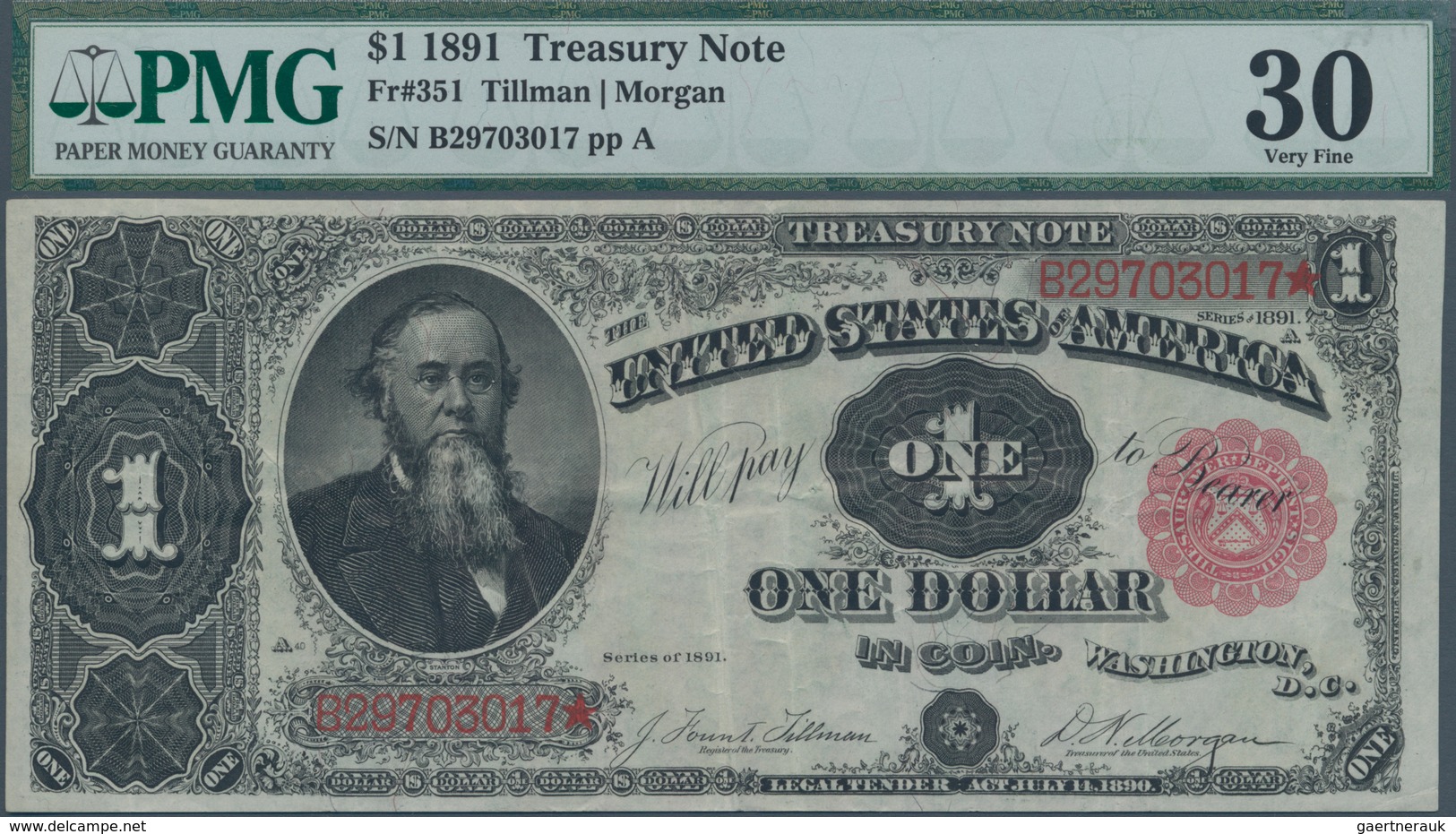 United States Of America: Treasury Note 1 Dollar 1891 With Signatures: Tillman & Morgan, P.351 (Fr.3 - Sonstige & Ohne Zuordnung