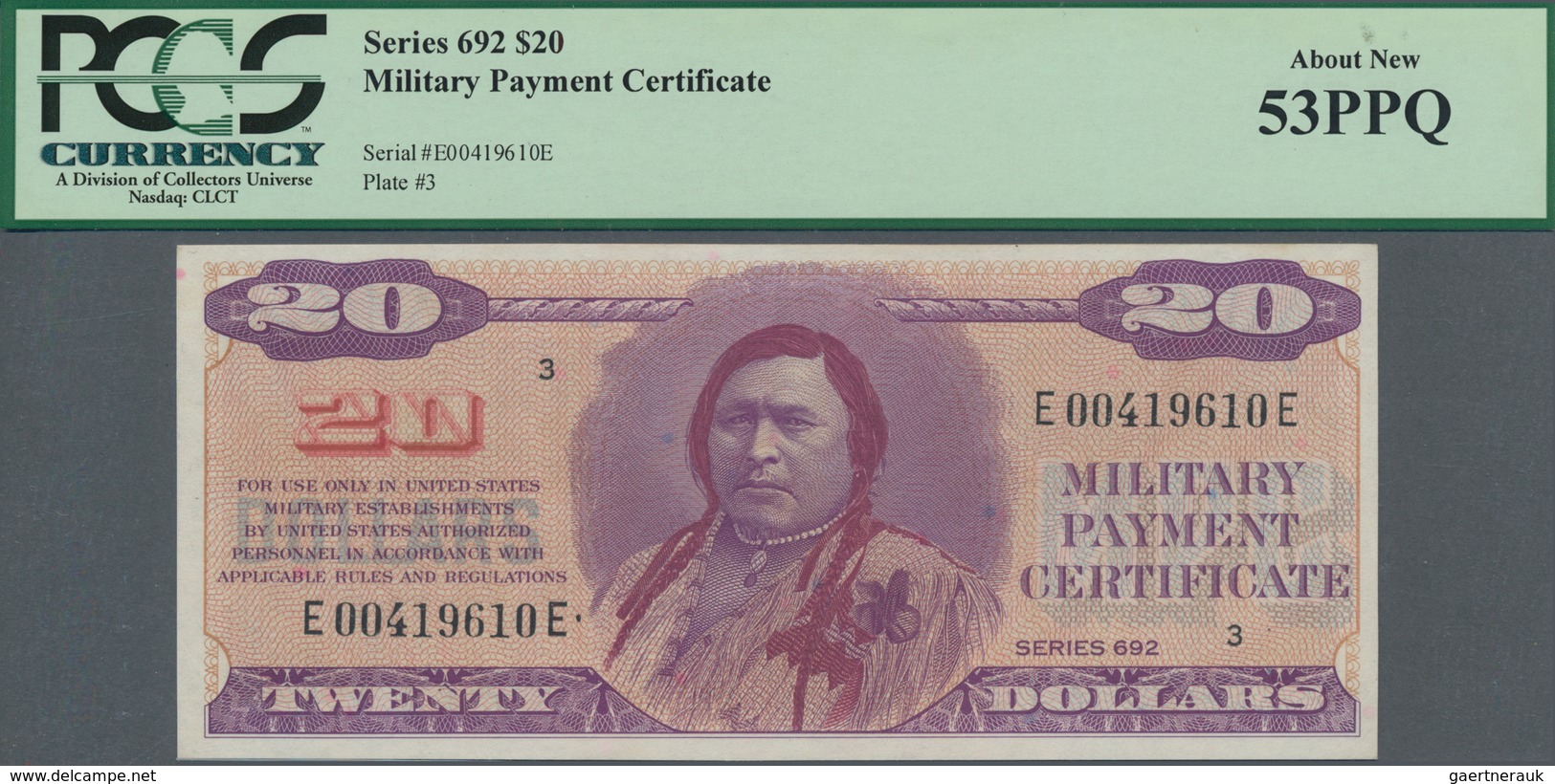 United States Of America: Military Payment Certificate 20 Dollars, Series 692 ND(1970), P.M98, Excel - Other & Unclassified