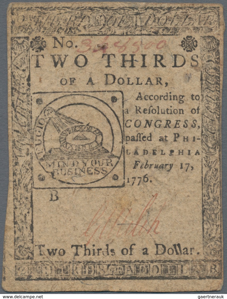 United States Of America: Continental Congress, Philadelphia PA, 2/3 Dollar 1776, P.S122, Fantastic - Autres & Non Classés