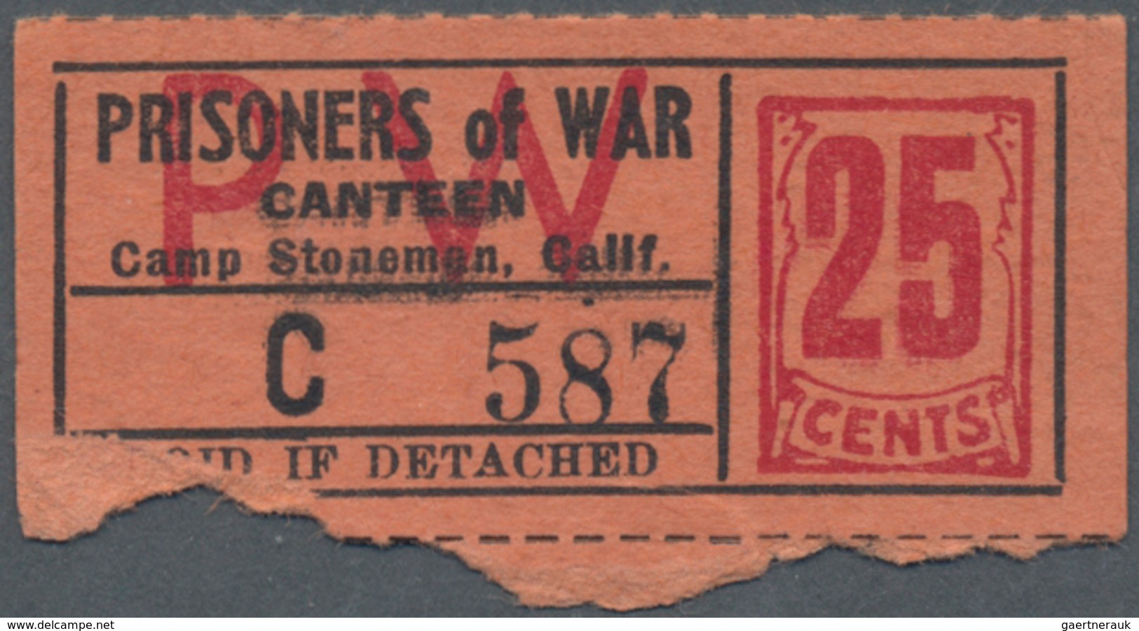 United States Of America: California – Camp Stoneman 25 Cents POW Camp Money ND(1940's), CA-17-2-25, - Autres & Non Classés