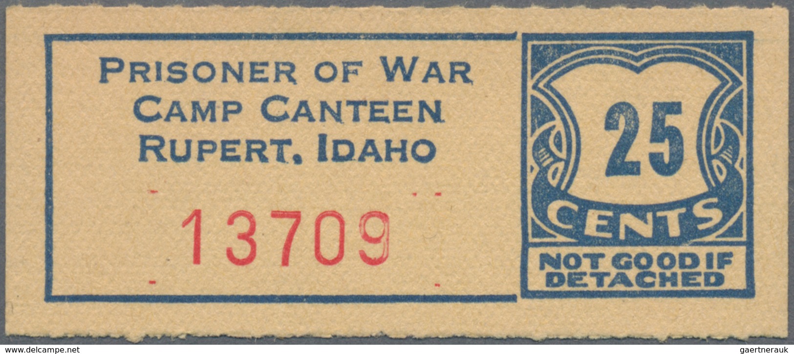 United States Of America: POW Camp Canteen Rupert. Idaho Set With 3 Vouchers 1, 10 And 25 Cents ND(1 - Autres & Non Classés