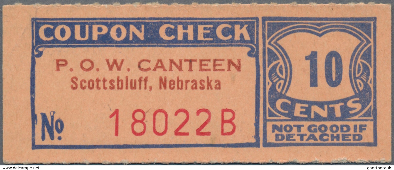 United States Of America: POW Canteen Scottsbluff, Nebraska 10 Cents ND(1944-46), C.NL In UNC Condit - Sonstige & Ohne Zuordnung