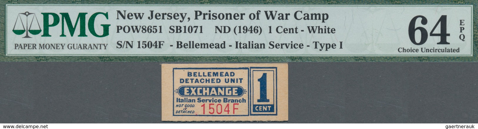 United States Of America: New Jersey – Bellemead-Italian Service Branch 1 Cent POW Camp Money ND(194 - Sonstige & Ohne Zuordnung