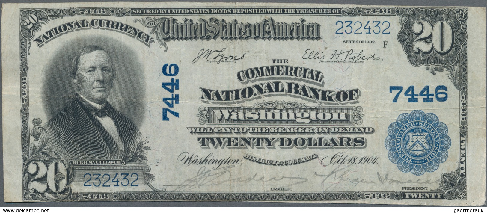 United States Of America: The Commercial National Bank Of Washington 20 Dollars 1904 With Upper Sign - Sonstige & Ohne Zuordnung