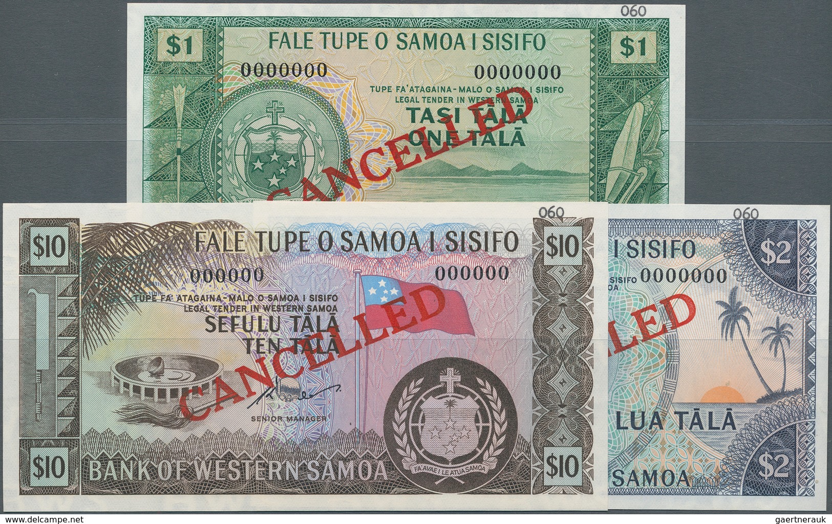 Western Samoa / West-Samoa: Set With 3 Banknotes 1, 2 And 10 Tala ND(1967) SPECIMEN, P.16s-18s, All - Samoa