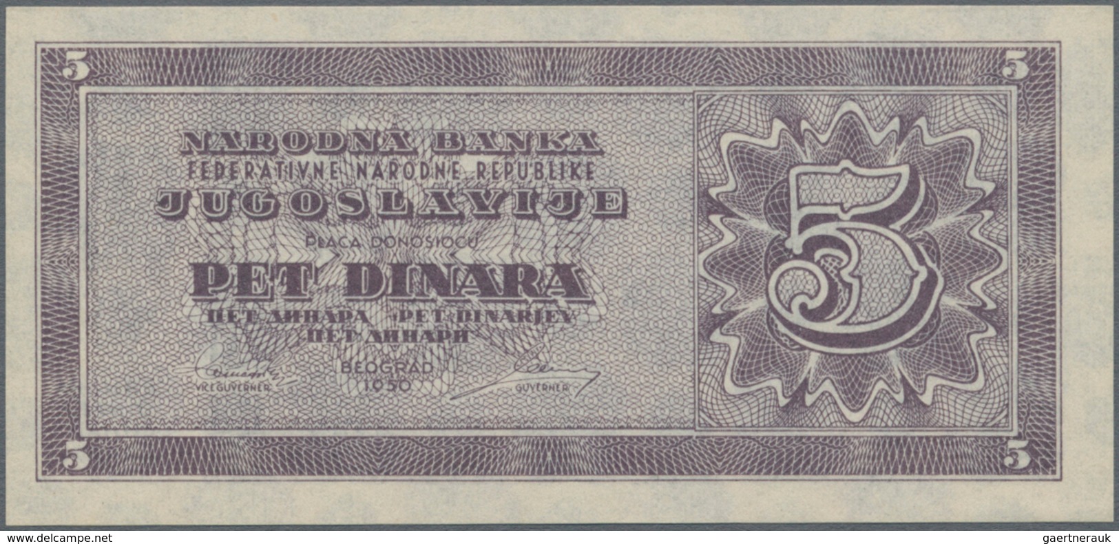 Yugoslavia / Jugoslavien: Pair With 5 And 10 Dinara 1950 Unissued Series, P.67R And 67S, Both In Per - Yougoslavie