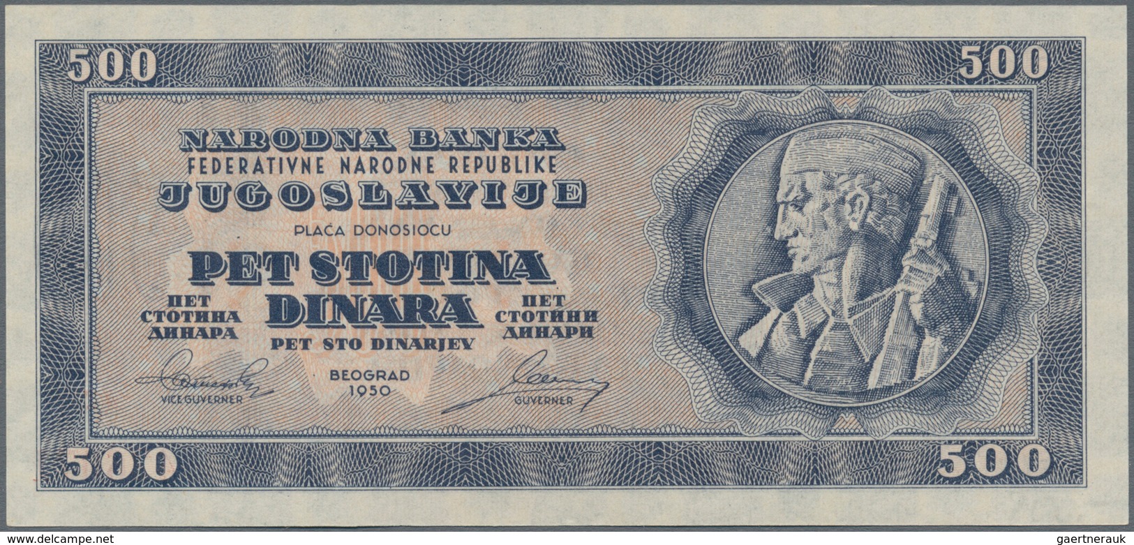 Yugoslavia / Jugoslavien: 500 Dinara 1950 Unissued Series, P.67W, Soft Vertical Bend At Right And Tr - Joegoslavië