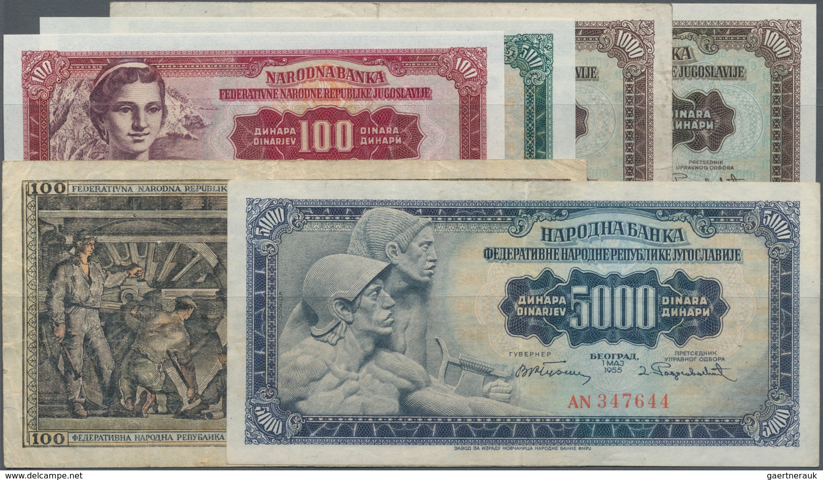 Yugoslavia / Jugoslavien: Set With 6 Banknotes Comprising 100 Dinara 1953, 100, 500, 2x 1000 And 500 - Yugoslavia