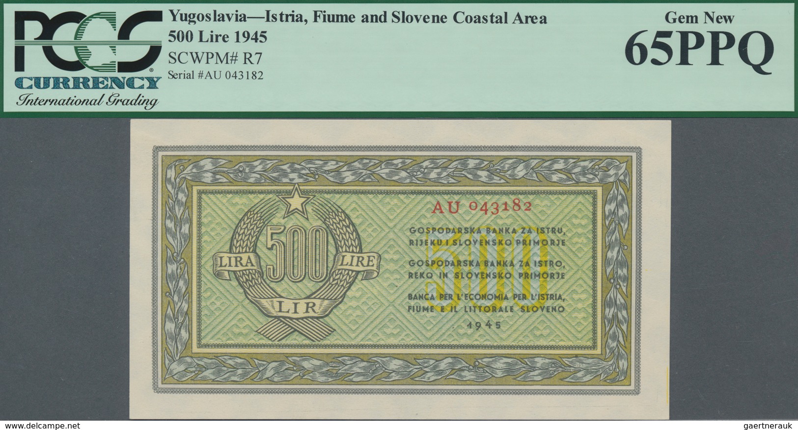 Yugoslavia / Jugoslavien: Istria, Fiume & Slovenian Coast 500 Lire 1945, P.R7 In Perfect Condition, - Yugoslavia