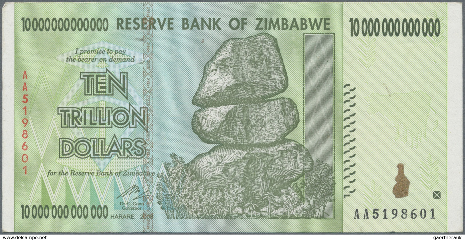 Zimbabwe: Original Bundle With 100 Banknotes 10 Trillion Dollars 2008, P.88 In AUNC/UNC Condition. ( - Zimbabwe