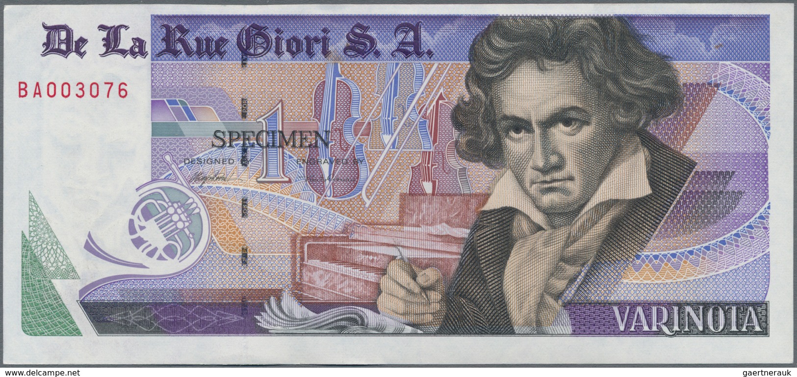 Testbanknoten: Bundle Of 100 Pcs. Test Notes By De La Rue Giori S.A. VARINOTA "1" With Portrait Of L - Specimen