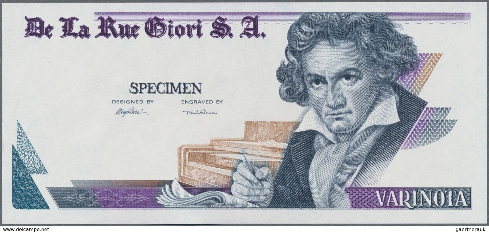 Testbanknoten: Bundle Of 100 Pcs. Test Notes By De La Rue Giori S.A. VARINOTA With Portrait Of Ludwi - Fiktive & Specimen