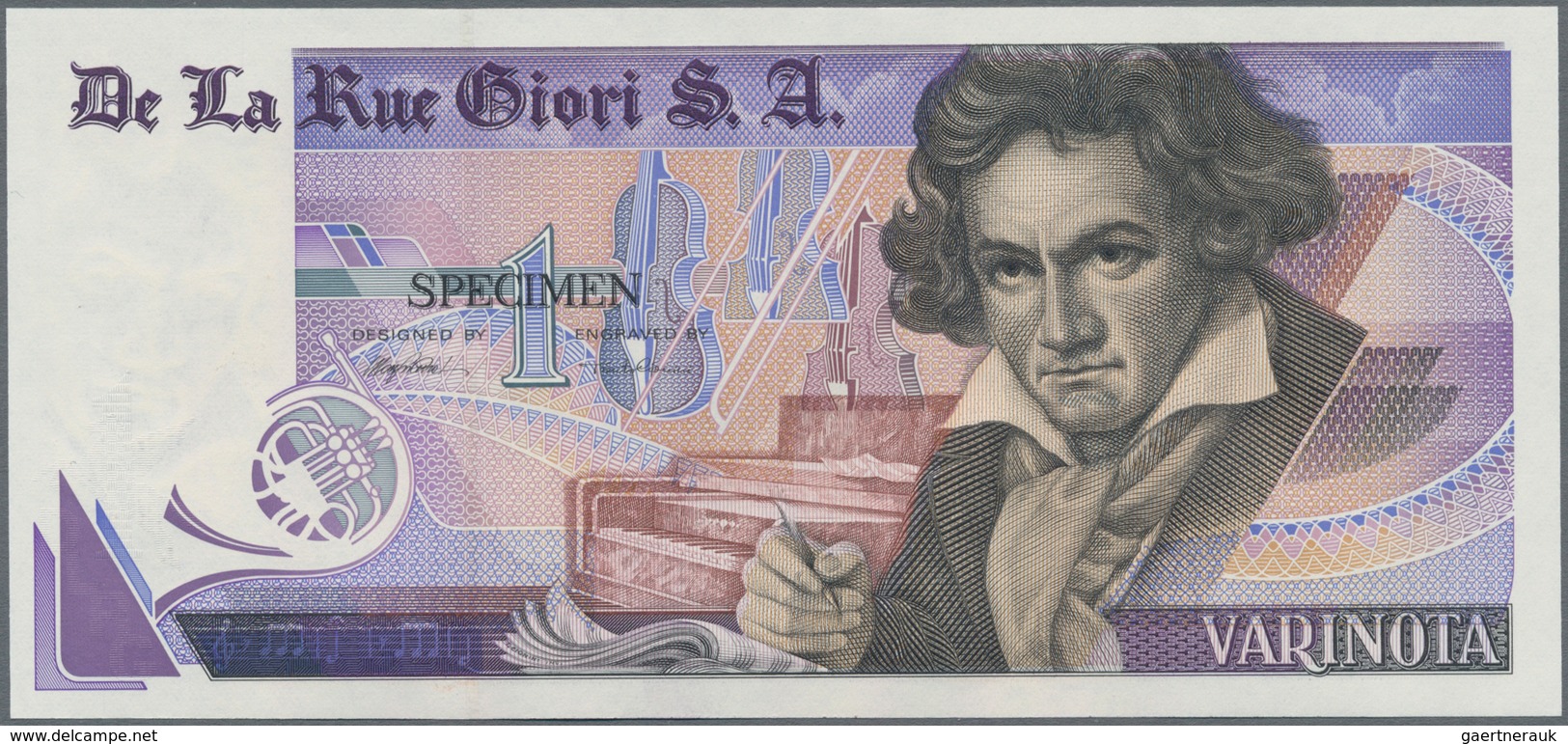 Testbanknoten: Bundle Of 100 Pcs. Test Notes By De La Rue Giori S.A. VARINOTA "1" With Portrait Of L - Specimen