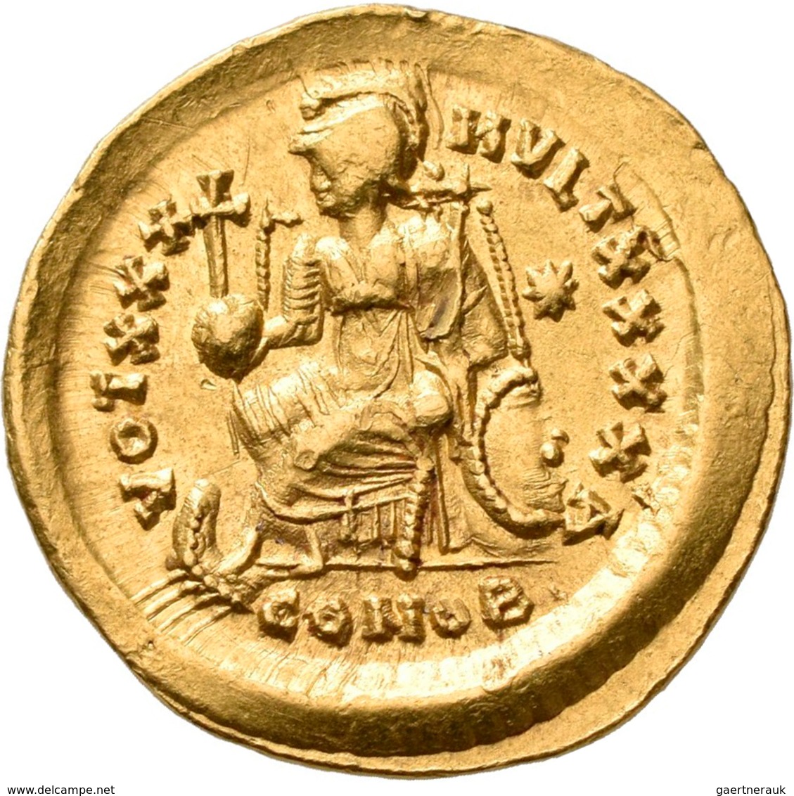 Theodosius II. (402 - 450): Solidus (Gold), Constantinopel. Behelmte Büste, D N THEODO SIVS P F AVG - Autres & Non Classés