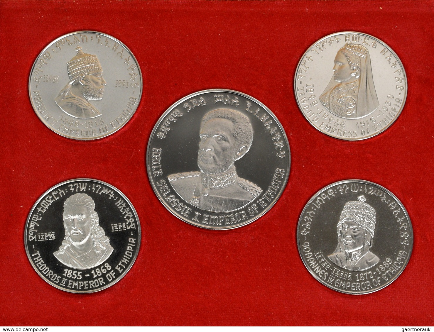 Äthiopien: Empire Of Ethiopia: Proof Set (Ni) 4 X 5 Dollars Und 1 X 10 Dollars 1972. Alle 5 Münzen I - Ethiopië