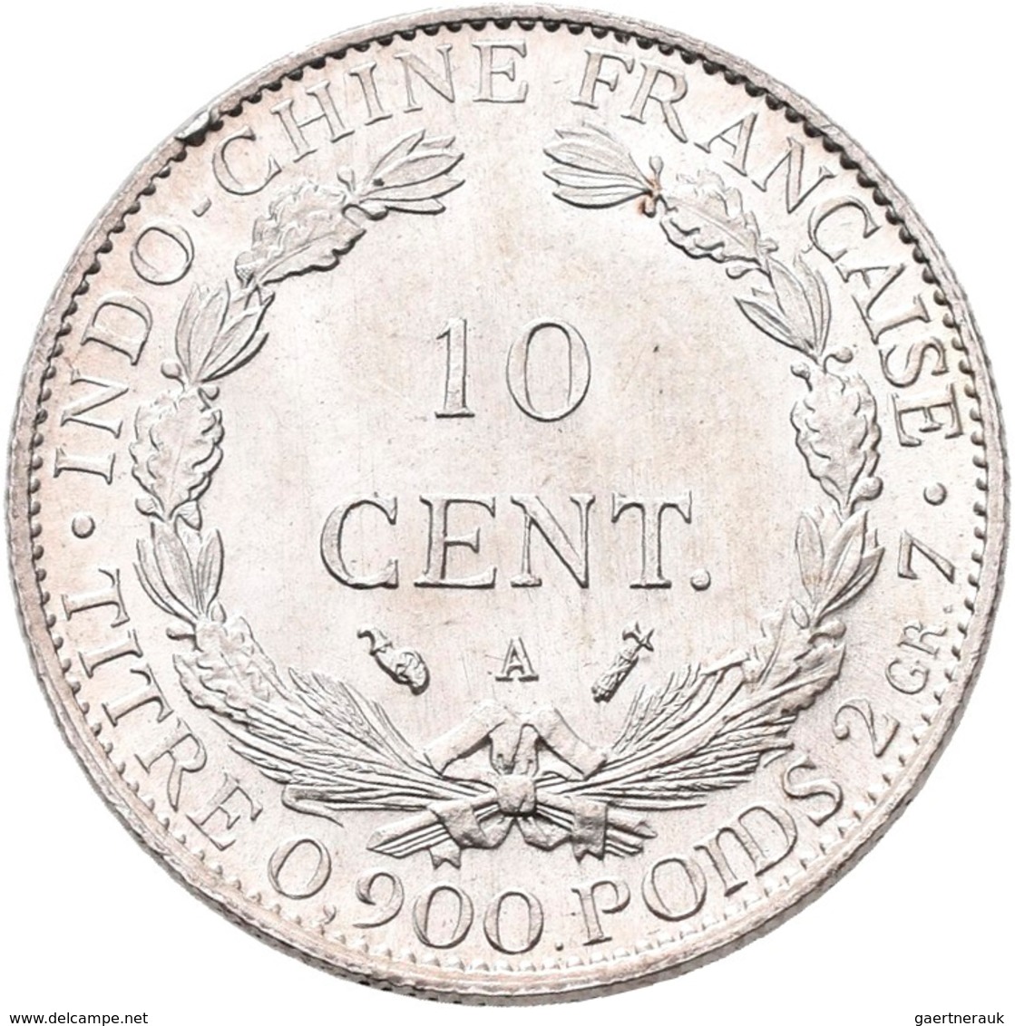 Franz. Indochina: 10 Cent. 1896 , Münzzeichen Fasces, KM# 2a. Stempelglanz. - Andere & Zonder Classificatie