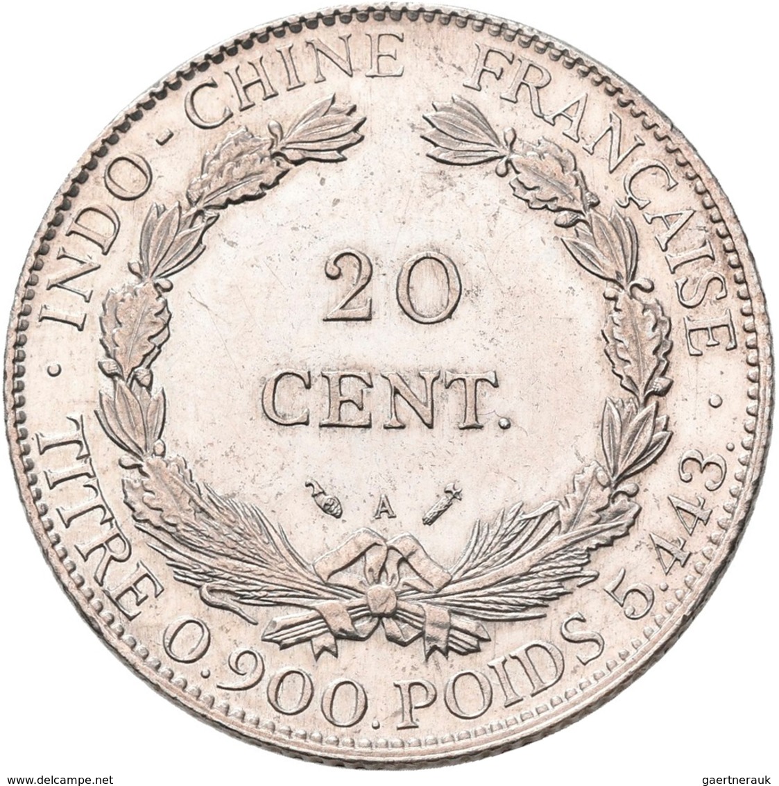 Franz. Indochina: 20 Cent. 1887, KM# 3. Seltener Jahrgang, Auflage Nur 250.000 Stück, Kratzer, Fast - Andere & Zonder Classificatie
