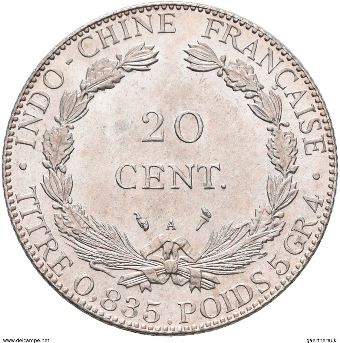 Franz. Indochina: 20 Cent. 1898, KM# 10. Seltener Jahrgang, Auflage Nur 250.000 Stück, Kleine Kratze - Autres & Non Classés