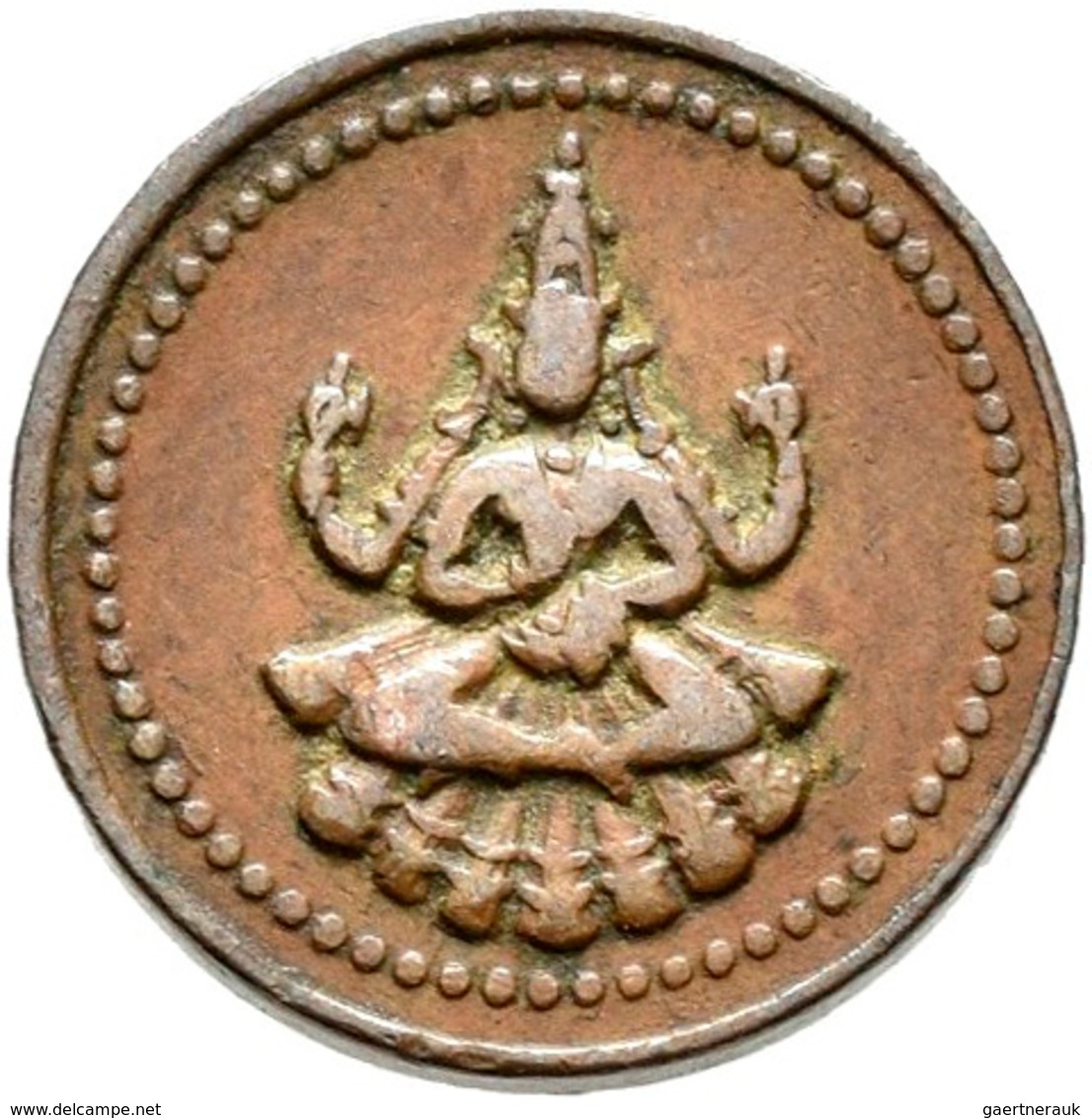 Indien: PUDUKKOTTAI: Matanda Bhairana 1886-1928: Amman Cash, ND (1889-1906), KM# 6, Sitzende Göttin - Inde