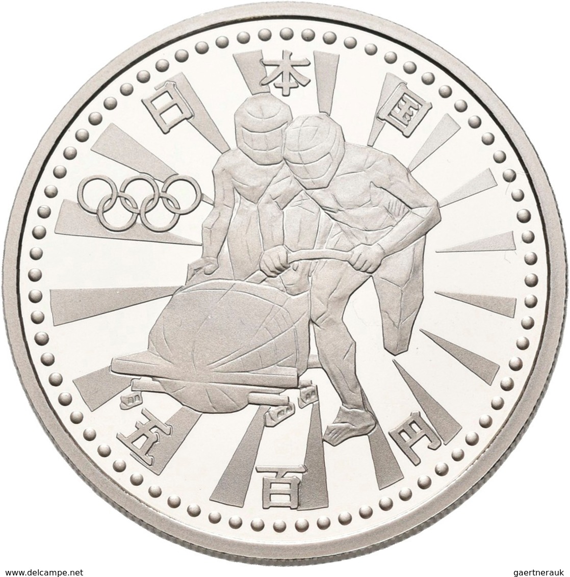 Japan: Olympische Winterspiele Nagano 1998: Set 3 x 500 Yen CN Münzen plus 3 x 5.000 Yen Silber Münz