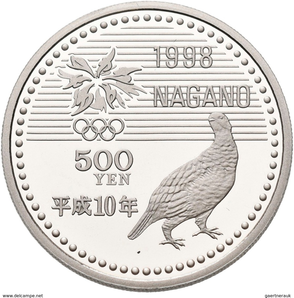 Japan: Olympische Winterspiele Nagano 1998: Set 3 x 500 Yen CN Münzen plus 3 x 5.000 Yen Silber Münz